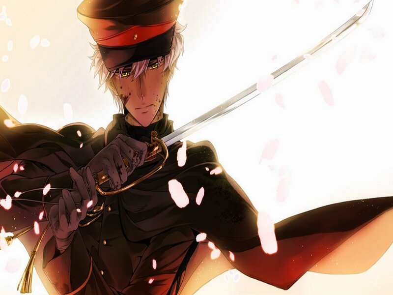 Anime Character with Sword — Black, Dramatic, Spring, Cherry Blossoms