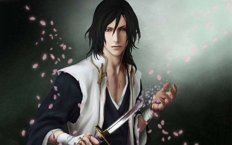 Anime Character with Sword — Black, Dramatic, Spring, Digital Art, Blood