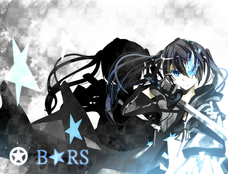 Anime Character with Sword — Black, Dramatic, Stars