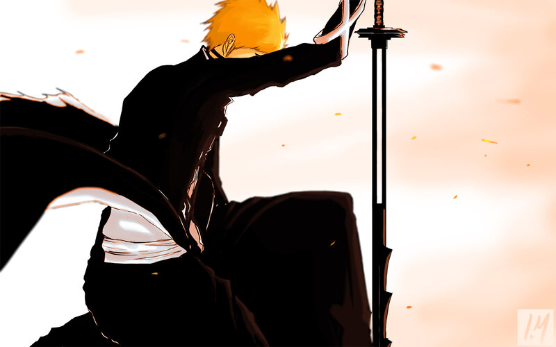 Anime Character with Sword — Black, Dramatic, Sunset, Manga