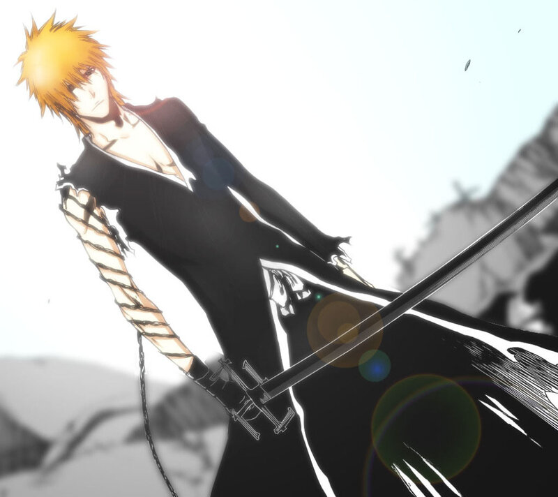 Anime Character with Sword — Black, Dramatic