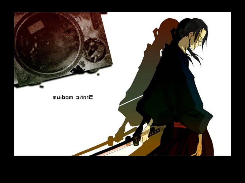 Anime Character with Sword — Black, Dramatic, Turntable