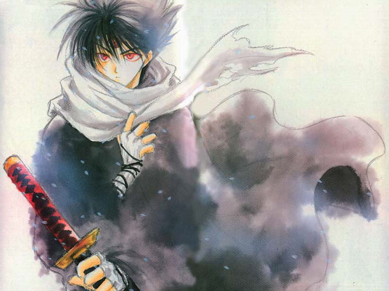 Anime Character with Sword — Black, Dramatic, Winter, Manga, Scarf