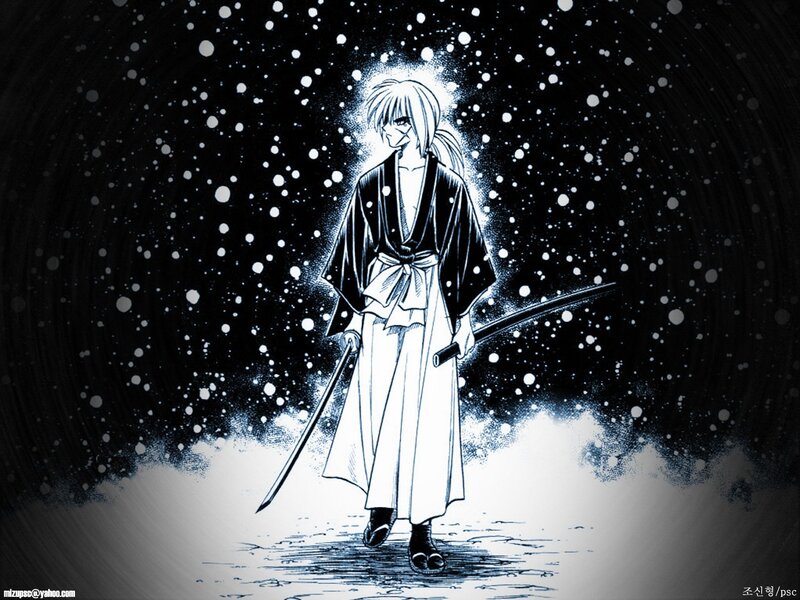 Anime Character with Sword — Black, Dramatic, Winter, Manga