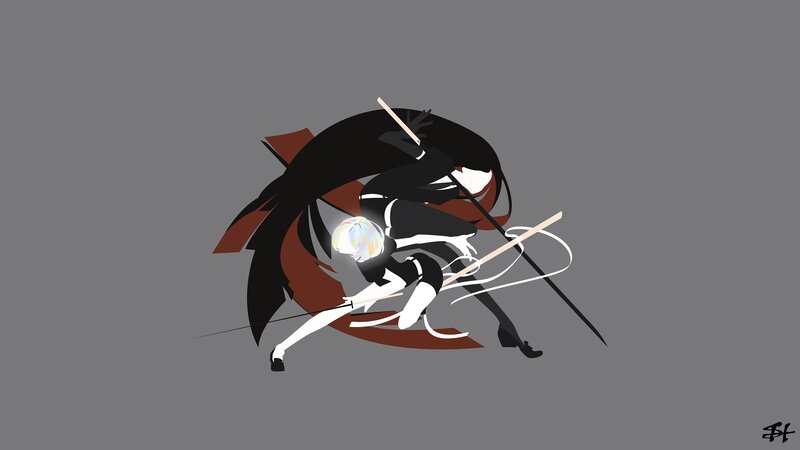 Anime Character with Sword — Black, Dynamic, Digital Art, Long Hair
