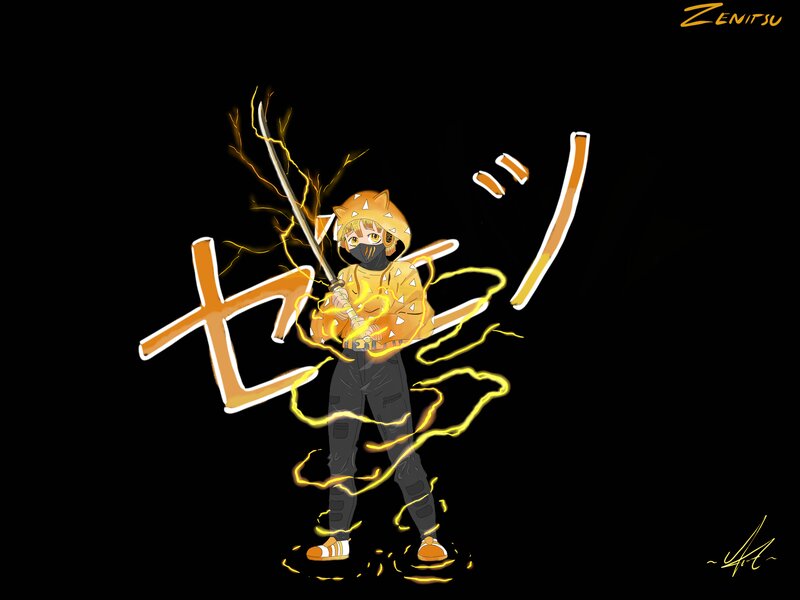 Anime Character with Sword — Black, Dynamic, Night