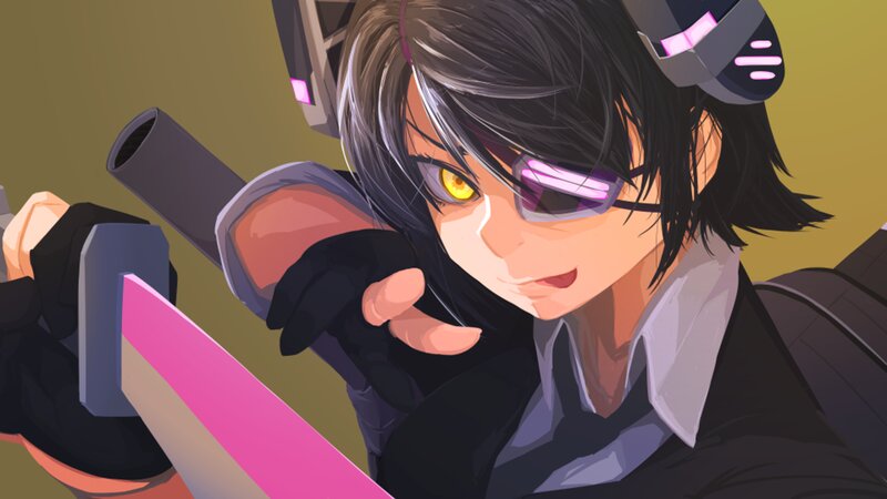 Anime Character with Sword — Black, Intense, Digital Art