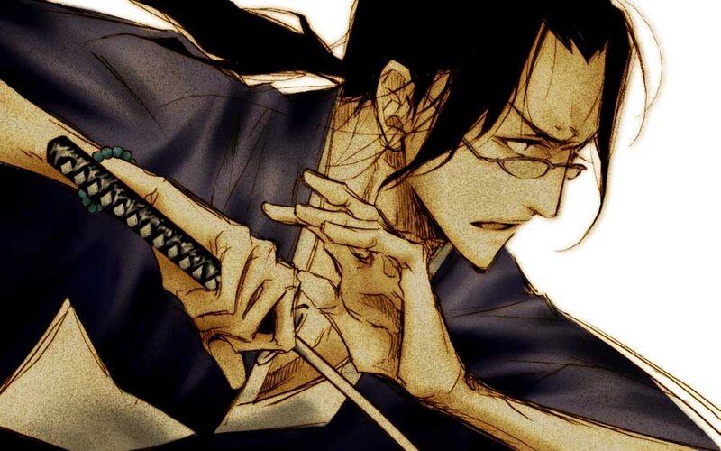 Anime Character with Sword — Black, Intense, Manga, Glasses, Dark Hair