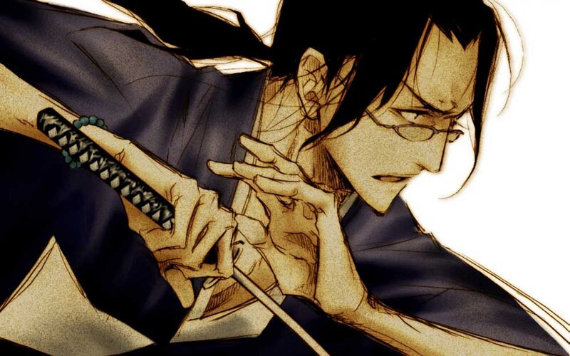 Anime Character with Sword — Black, Intense, Manga, Glasses