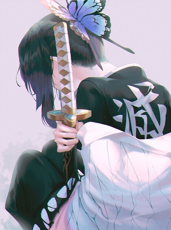 Anime Character with Sword — Black, Serene