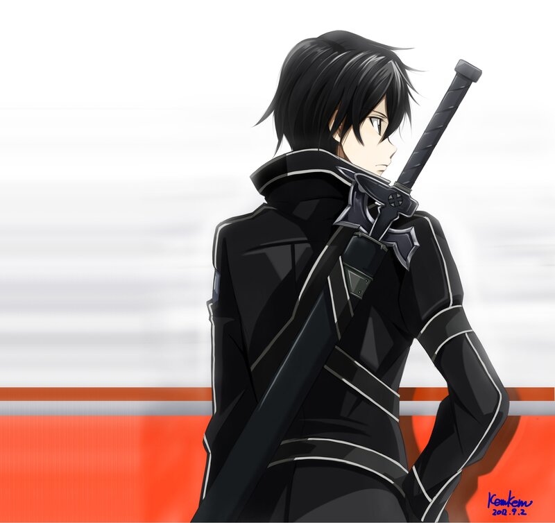 Anime Character with Sword — Black, Serious, Black Coat