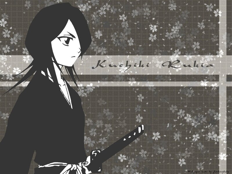 Anime Character with Sword — Black, Serious, Manga, Flowers