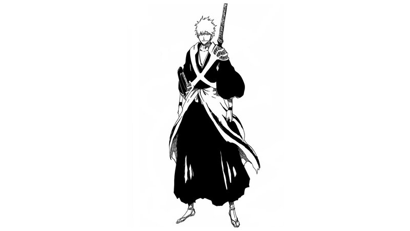 Anime Character with Sword — Black, Serious, Manga, Kimono, Spiky Hair