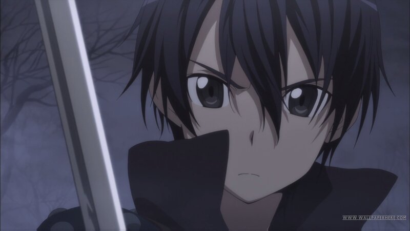 Anime Character with Sword — Black, Serious, Night