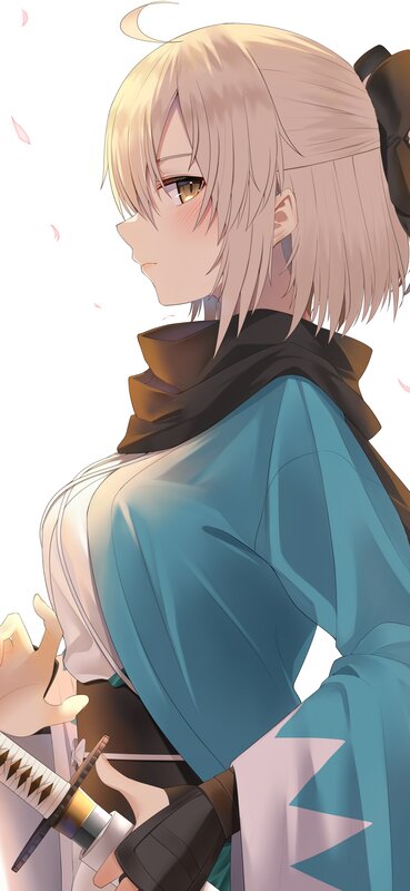 Anime Character with Sword — Blue, Calm, Spring
