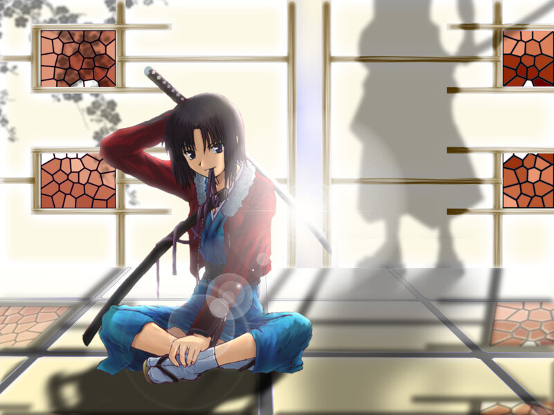 Anime Character with Sword — Blue, Calm