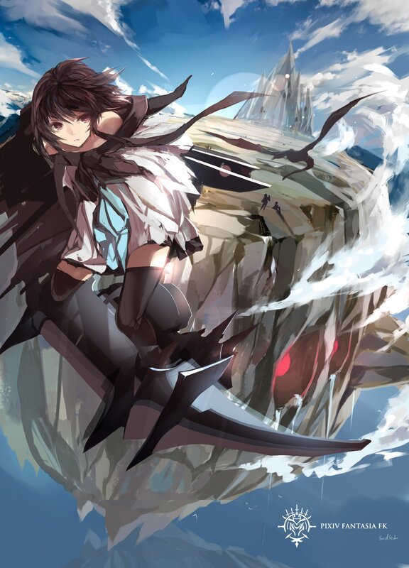 Anime Character with Sword — Blue, Dramatic, Afternoon, Digital Art