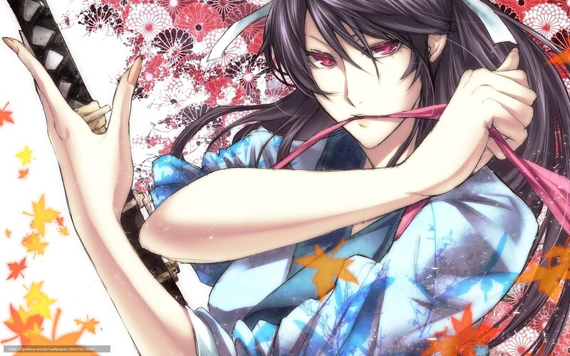 Anime Character with Sword — Blue, Dramatic, Autumn, Manga