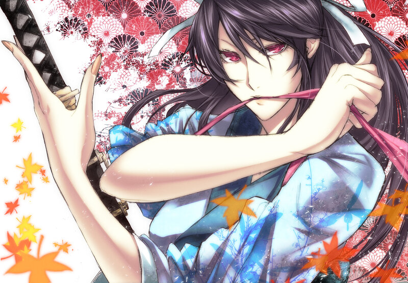 Anime Character with Sword — Blue, Dramatic, Autumn