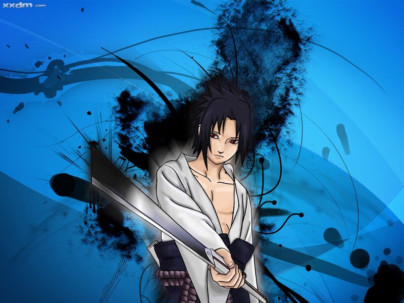Anime Character with Sword — Blue, Dramatic, Black Hair