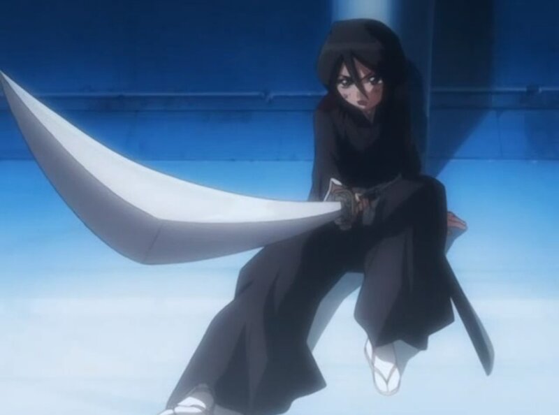 Anime Character with Sword — Blue, Dramatic, Black Robe