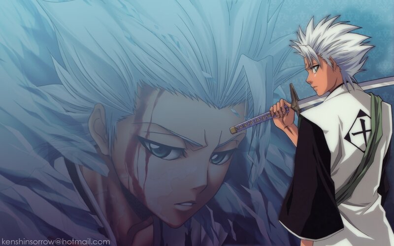 Anime Character with Sword — Blue, Dramatic, Blood