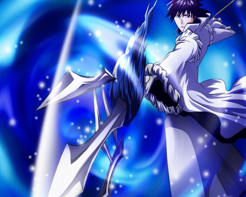 Anime Character with Sword — Blue, Dramatic, Blue Energy, White Cloak