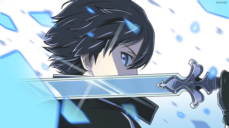 Anime Character with Sword — Blue, Dramatic, Blue Eyes