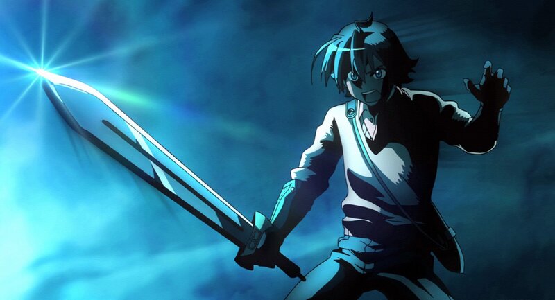 Anime Character with Sword — Blue, Dramatic, Blue Light