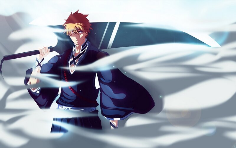 Anime Character with Sword — Blue, Dramatic, Cloak, Energy Effect
