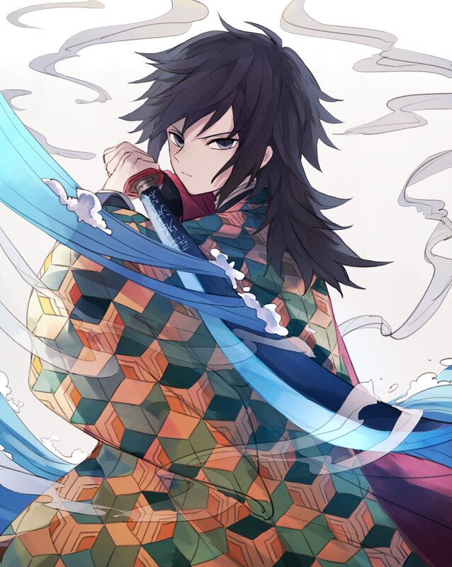 Anime Character with Sword — Blue, Dramatic, Cloak, Smoke