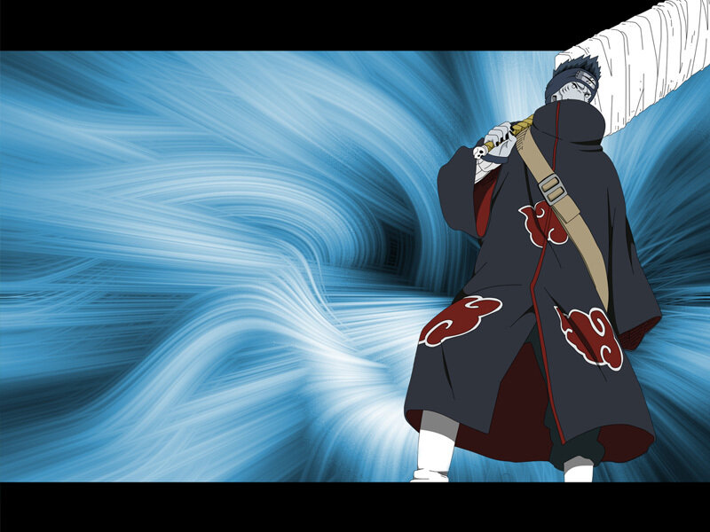 Anime Character with Sword — Blue, Dramatic, Cloak