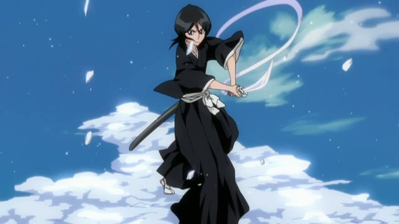 Anime Character with Sword — Blue, Dramatic, Clouds