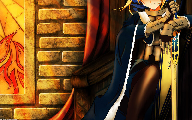 Anime Character with Sword — Blue, Dramatic, Digital Art, Castle