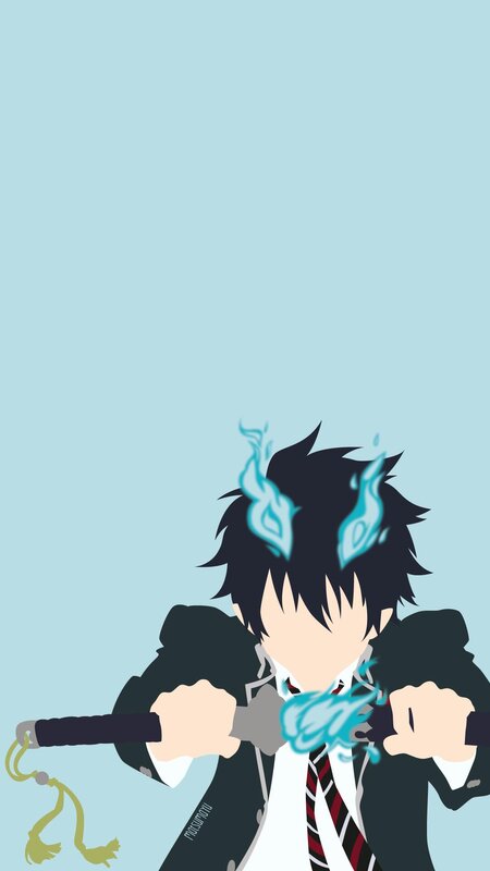 Anime Character with Sword — Blue, Dramatic, Digital Art, Flames