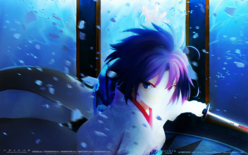 Anime Character with Sword — Blue, Dramatic, Digital Art, Shattered Glass