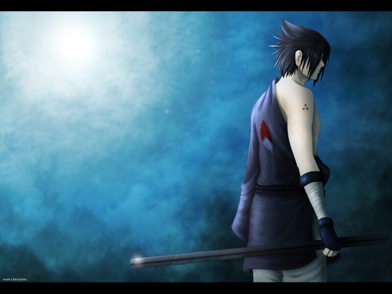 Anime Character with Sword — Blue, Dramatic, Digital Art, Tattoo
