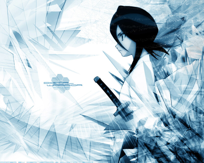 Anime Character with Sword — Blue, Dramatic, Digital Art