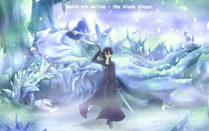Anime Character with Sword — Blue, Dramatic, Dragon, Crystals