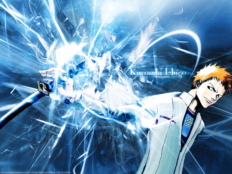 Anime Character with Sword — Blue, Dramatic, Energy Blast, White Coat