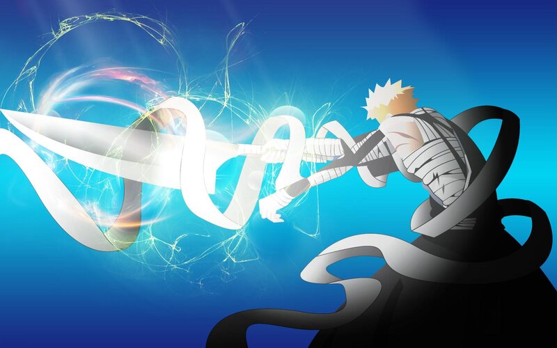 Anime Character with Sword — Blue, Dramatic, Energy, Spiky Hair