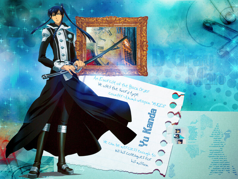Anime Character with Sword — Blue, Dramatic, Framed Picture