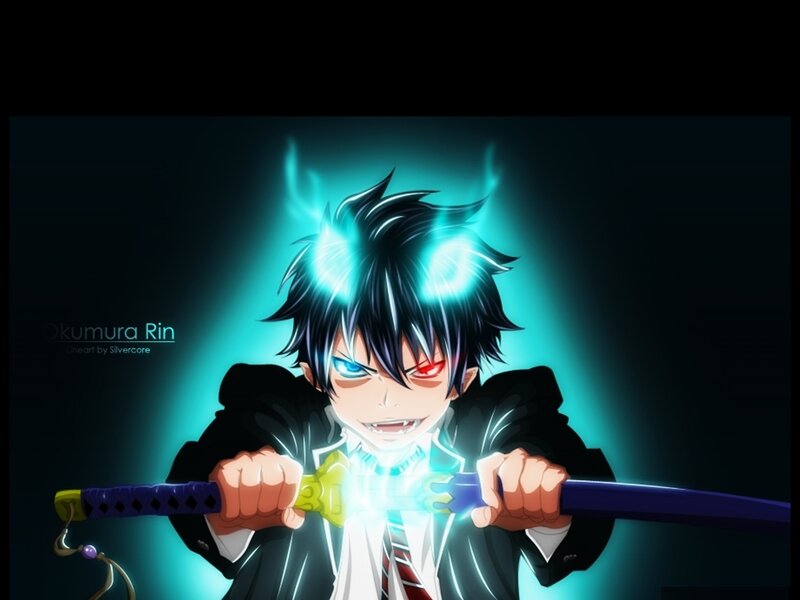 Anime Character with Sword — Blue, Dramatic, Glowing Eyes