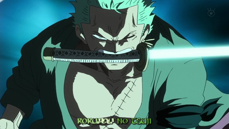 Anime Character with Sword — Blue, Dramatic, Green Hair