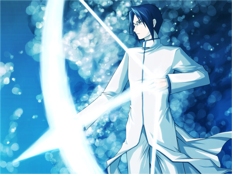 Anime Character with Sword — Blue, Dramatic, Light Effect