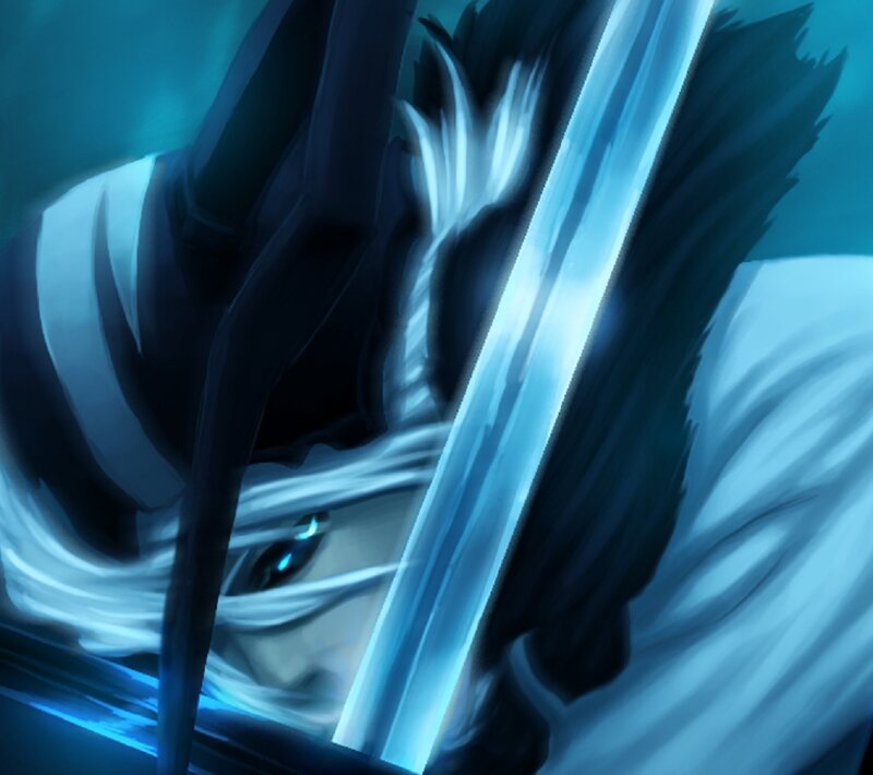 Anime Character with Sword — Blue, Dramatic, Manga, Eye