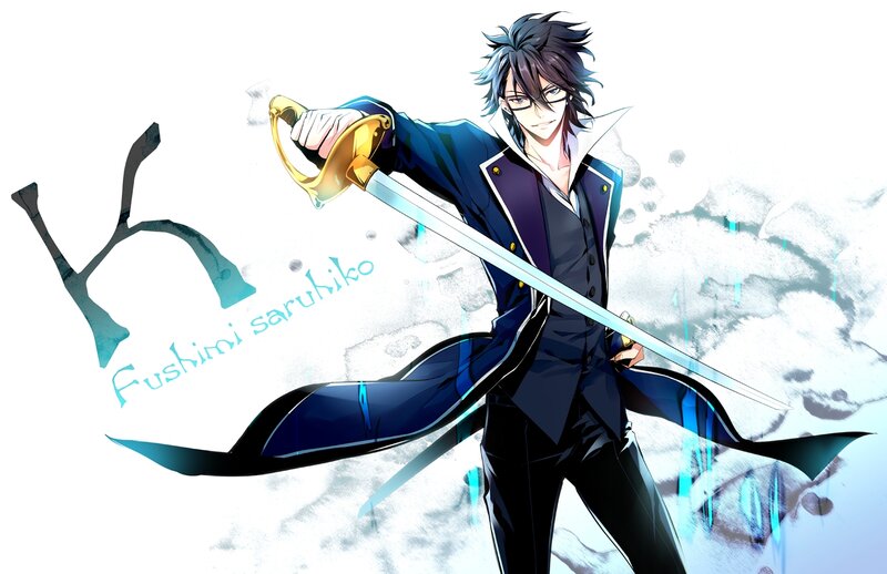 Anime Character with Sword — Blue, Dramatic, Manga, Glasses, Coat