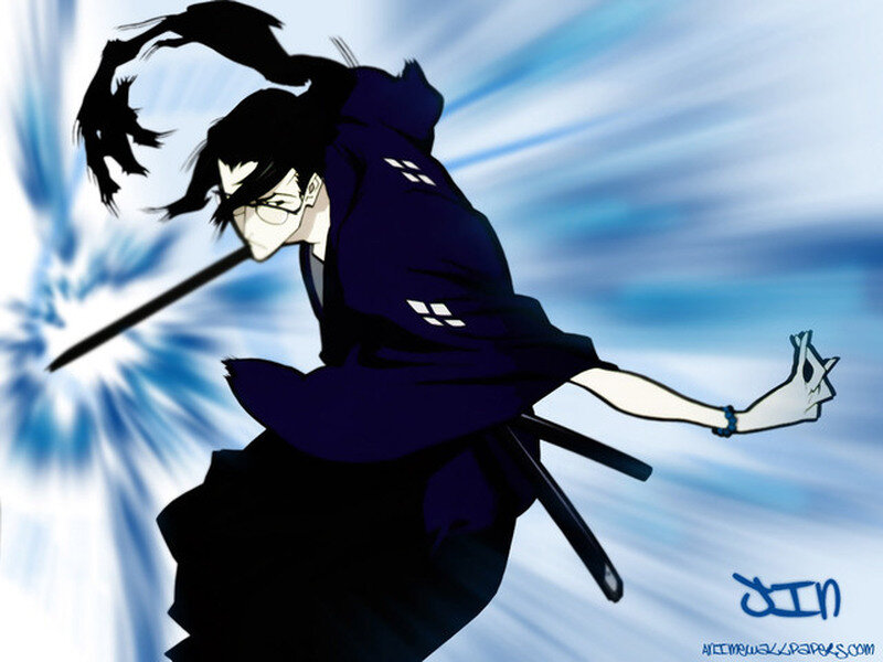 Anime Character with Sword — Blue, Dramatic, Manga, Glasses