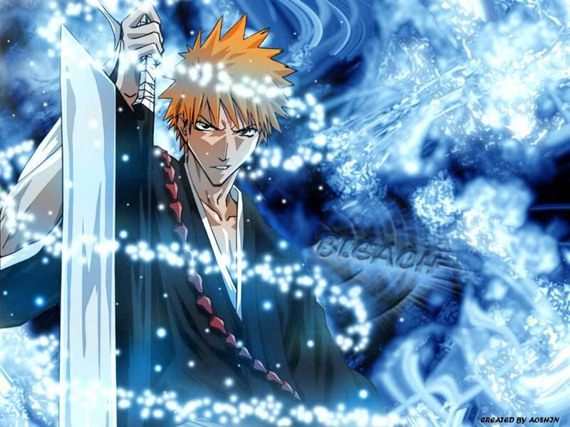 Anime Character with Sword — Blue, Dramatic, Manga, Spiky Hair, Blue Energy