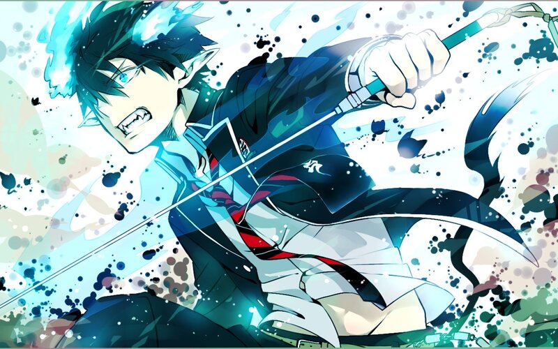 Anime Character with Sword — Blue, Dramatic, Manga, Splashes